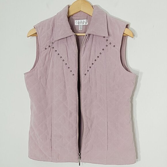 Conradc Women Pink Sleeveless Full Zip Up Studded Detailing Quilted Vest Size 6 - Picture 5 of 13